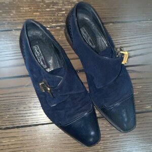 Emilio franco Navy and Black Flats with Gold Buckle